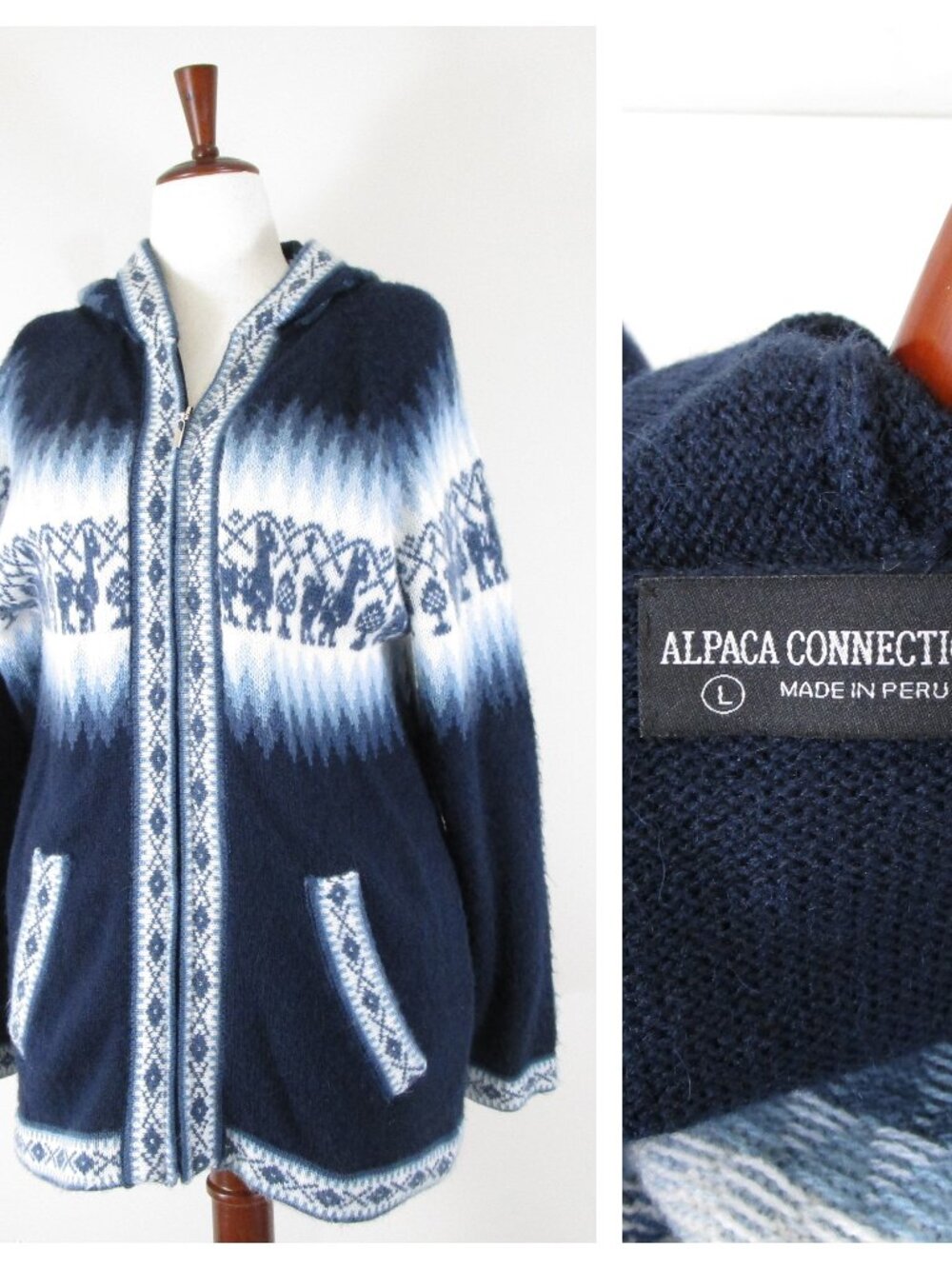 Alpaca Connection Womens Alpaca Wool Knit Llama Cardigan Sweater Jacket Size L